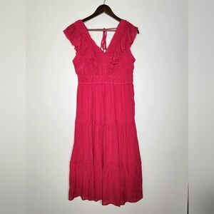 Indigo Rose Fuchsia Pink Ruffle Tank Tiered Gauzy Midi Dress Large Barbiecore